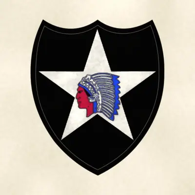2nd Infantry Division (Army) shoulder sleeve insignia, redrawn in ink and watercolor from the public-domain reference image