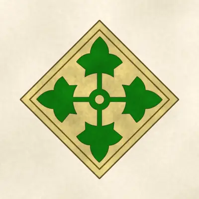 4th Infantry Division (Army) shoulder sleeve insignia, redrawn in ink and watercolor from the public-domain reference image