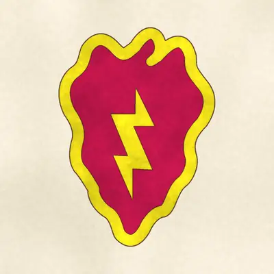 25th Infantry Division (Army) combat service identification badge, redrawn in ink and watercolor from the public-domain reference image