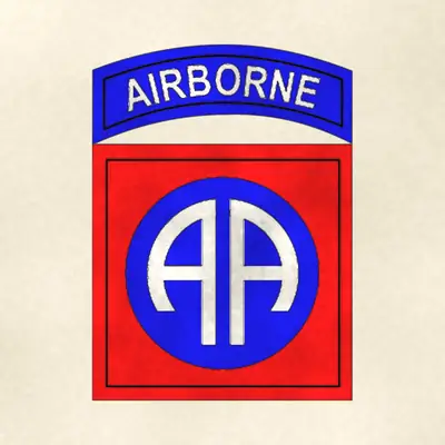 82nd Airborne Division (Army) shoulder sleeve insignia, redrawn in ink and watercolor from the public-domain reference image