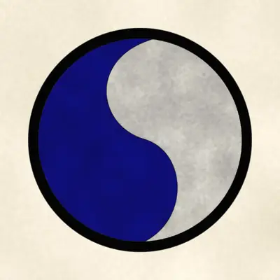 29th Infantry Division (Army) shoulder sleeve insignia, redrawn in ink and watercolor from the public-domain reference image