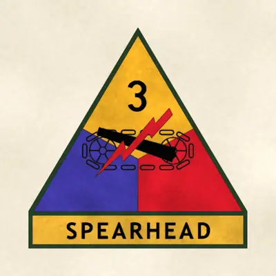 3rd Armored Division (Army) shoulder sleeve insignia, redrawn in ink and watercolor from the public-domain reference image