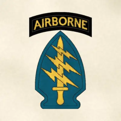 1st Special Forces Command (Airborne) (Army) shoulder sleeve insignia, redrawn in ink and watercolor from the public-domain reference image