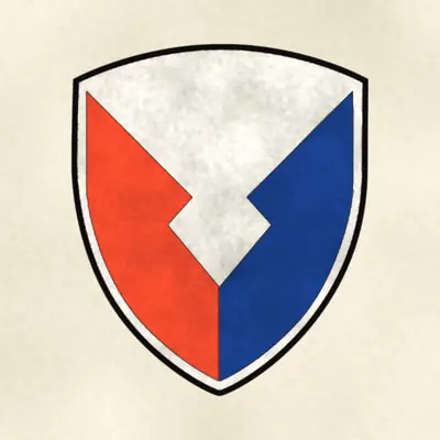 U.S. Army Materiel Command (Army) shoulder sleeve insignia, redrawn in ink and watercolor from the public-domain reference image