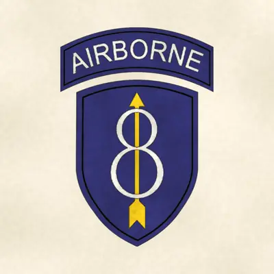 8th Infantry Division (Army) shoulder sleeve insignia, redrawn in ink and watercolor from the public-domain reference image