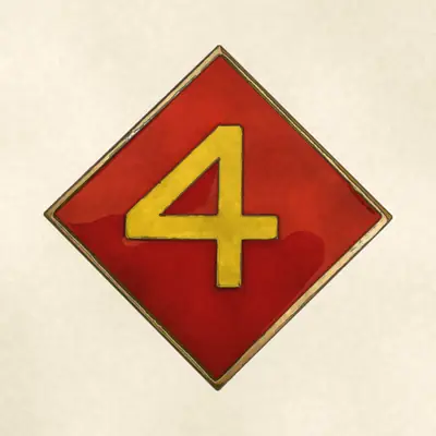 4th Marine Division (Marine Corps) unit insignia / logo, redrawn in ink and watercolor from the public-domain reference image