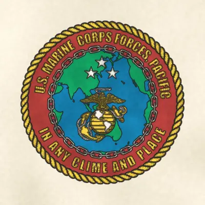 Marine Corps Forces, Pacific (Marine Corps) unit insignia / logo, redrawn in ink and watercolor from the public-domain reference image