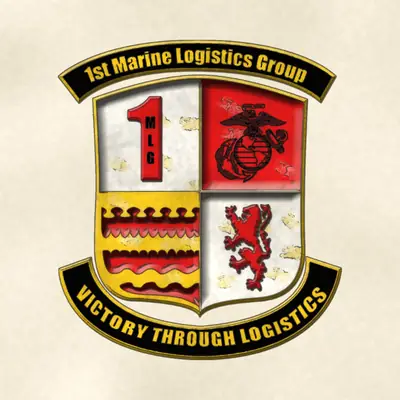 1st Marine Logistics Group (Marine Corps) unit insignia / logo, redrawn in ink and watercolor from the public-domain reference image