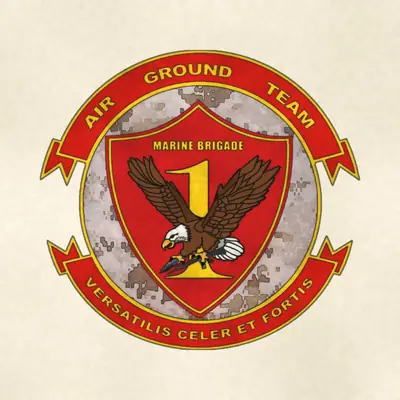 1st Marine Expeditionary Brigade (Marine Corps) unit insignia / logo, redrawn in ink and watercolor from the public-domain reference image