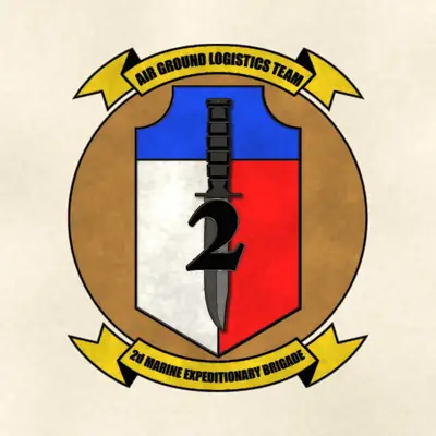 2nd Marine Expeditionary Brigade (Marine Corps) unit insignia / logo, redrawn in ink and watercolor from the public-domain reference image