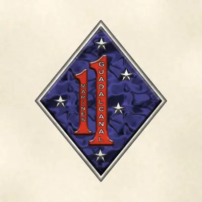 1st Marine Regiment (Marine Corps) unit insignia / logo, redrawn in ink and watercolor from the public-domain reference image