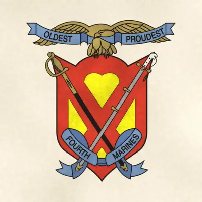 4th Marine Regiment (Marine Corps) unit insignia / logo, redrawn in ink and watercolor from the public-domain reference image