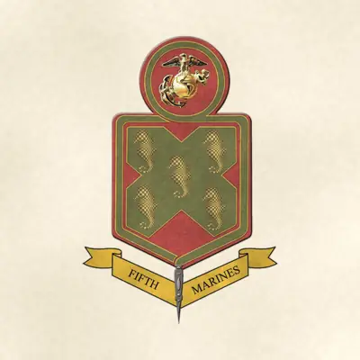 5th Marine Regiment (Marine Corps) unit insignia / logo, redrawn in ink and watercolor from the public-domain reference image
