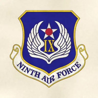 Ninth Air Force (Air Force) organizational emblem, redrawn in ink and watercolor from the public-domain reference image
