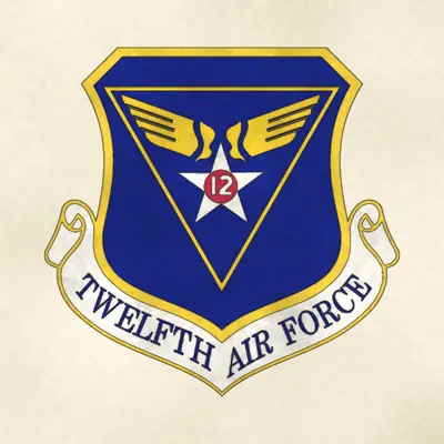 Twelfth Air Force (Air Force) organizational emblem, redrawn in ink and watercolor from the public-domain reference image
