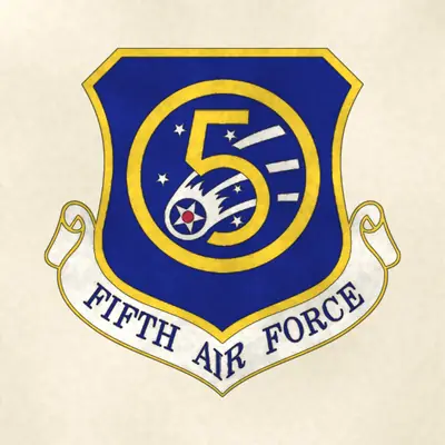 Fifth Air Force (Air Force) organizational emblem, redrawn in ink and watercolor from the public-domain reference image