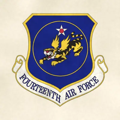 Fourteenth Air Force (Air Force) organizational emblem, redrawn in ink and watercolor from the public-domain reference image