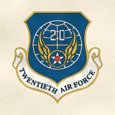 Twentieth Air Force (Air Force) organizational emblem, redrawn in ink and watercolor from the public-domain reference image