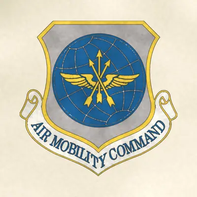 Air Mobility Command (Air Force) organizational emblem, redrawn in ink and watercolor from the public-domain reference image