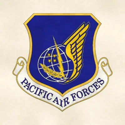Pacific Air Forces (Air Force) organizational emblem, redrawn in ink and watercolor from the public-domain reference image