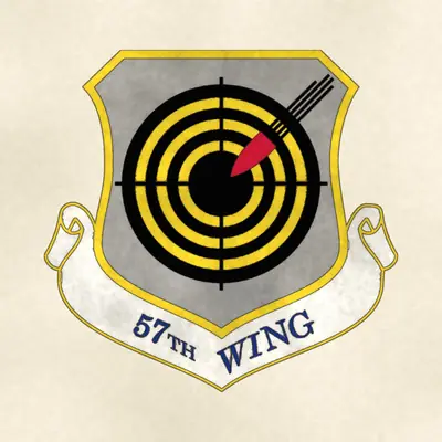 57th Wing (Air Force) organizational emblem, redrawn in ink and watercolor from the public-domain reference image