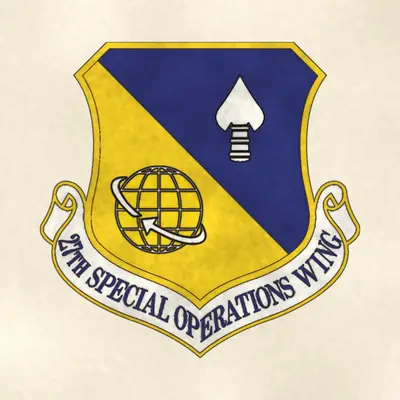 27th Special Operations Wing (Air Force) organizational emblem, redrawn in ink and watercolor from the public-domain reference image