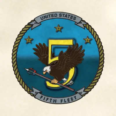 U.S. Fifth Fleet (Navy) command seal / emblem, redrawn in ink and watercolor from the public-domain reference image