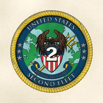 U.S. Second Fleet (Navy) command seal / emblem, redrawn in ink and watercolor from the public-domain reference image