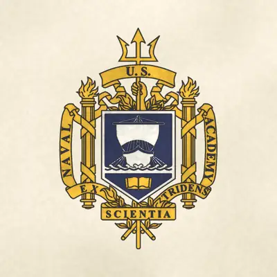 U.S. Naval Academy (Navy) command seal / emblem, redrawn in ink and watercolor from the public-domain reference image