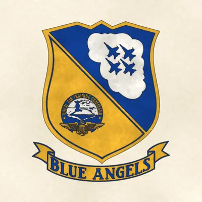 U.S. Navy Flight Demonstration Squadron (Blue Angels) (Navy) command seal / emblem, redrawn in ink and watercolor from the public-domain reference image