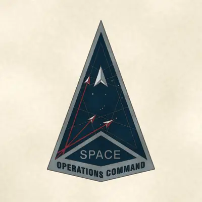 Space Operations Command (Space Force) command seal / emblem, redrawn in ink and watercolor from the public-domain reference image