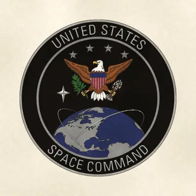 U.S. Space Command (Space Force) command seal / emblem, redrawn in ink and watercolor from the public-domain reference image