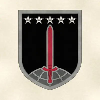 1st Multi-Domain Task Force (Army) shoulder sleeve insignia, redrawn in ink and watercolor from the public-domain reference image