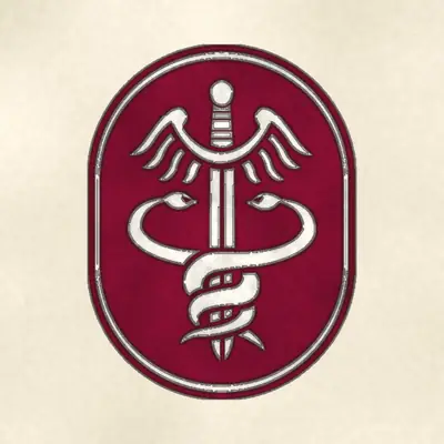 U.S. Army Medical Command (Army) shoulder sleeve insignia, redrawn in ink and watercolor from the public-domain reference image