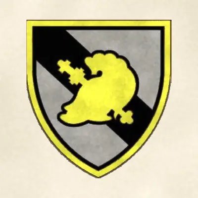 U.S. Military Academy (Army) shoulder sleeve insignia, redrawn in ink and watercolor from the public-domain reference image