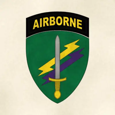 U.S. Army Civil Affairs and Psychological Operations Command (Airborne) (Army) shoulder sleeve insignia, redrawn in ink and watercolor from the public-domain reference image