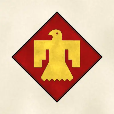 45th Infantry Division (Army) shoulder sleeve insignia, redrawn in ink and watercolor from the public-domain reference image