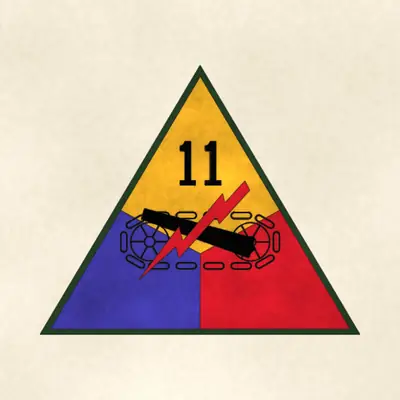 11th Armored Division (Army) shoulder sleeve insignia, redrawn in ink and watercolor from the public-domain reference image