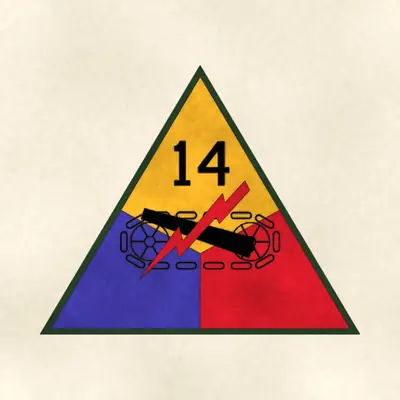 14th Armored Division (Army) shoulder sleeve insignia, redrawn in ink and watercolor from the public-domain reference image
