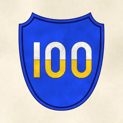 100th Infantry Division (Army) shoulder sleeve insignia, redrawn in ink and watercolor from the public-domain reference image