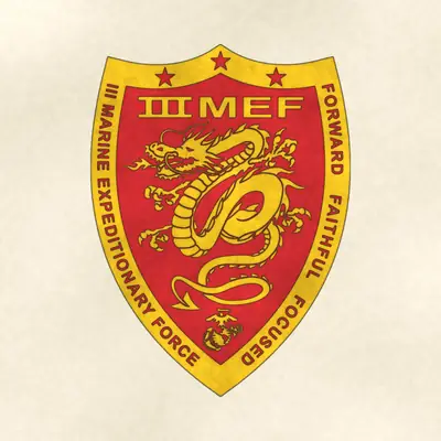 III Marine Expeditionary Force (Marine Corps) unit insignia / seal / logo, redrawn in ink and watercolor from the public-domain reference image