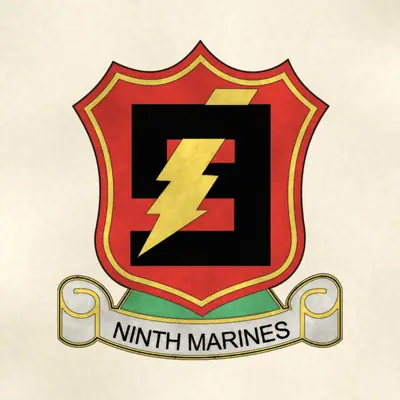9th Marine Regiment (Marine Corps) unit insignia / seal / logo, redrawn in ink and watercolor from the public-domain reference image