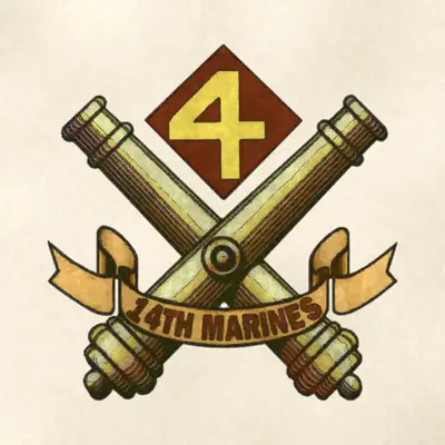 14th Marine Regiment (Marine Corps) unit insignia / seal / logo, redrawn in ink and watercolor from the public-domain reference image