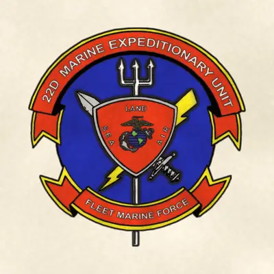 22nd Marine Expeditionary Unit (Marine Corps) unit insignia / seal / logo, redrawn in ink and watercolor from the public-domain reference image