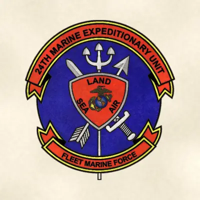 24th Marine Expeditionary Unit (Marine Corps) unit insignia / seal / logo, redrawn in ink and watercolor from the public-domain reference image