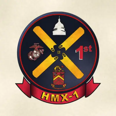 Marine Helicopter Squadron One (HMX-1) (Marine Corps) unit insignia / seal / logo, redrawn in ink and watercolor from the public-domain reference image