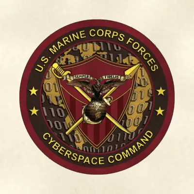 Marine Corps Forces Cyberspace Command (Marine Corps) unit insignia / seal / logo, redrawn in ink and watercolor from the public-domain reference image