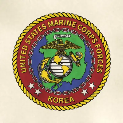 Marine Corps Forces, Korea (Marine Corps) unit insignia / seal / logo, redrawn in ink and watercolor from the public-domain reference image