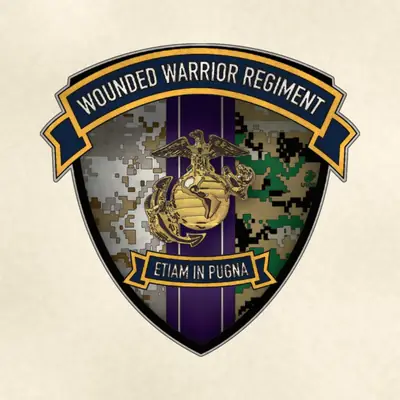 Wounded Warrior Regiment (Marine Corps) unit insignia / seal / logo, redrawn in ink and watercolor from the public-domain reference image