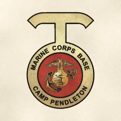 Marine Corps Base Camp Pendleton (Marine Corps) unit insignia / seal / logo, redrawn in ink and watercolor from the public-domain reference image